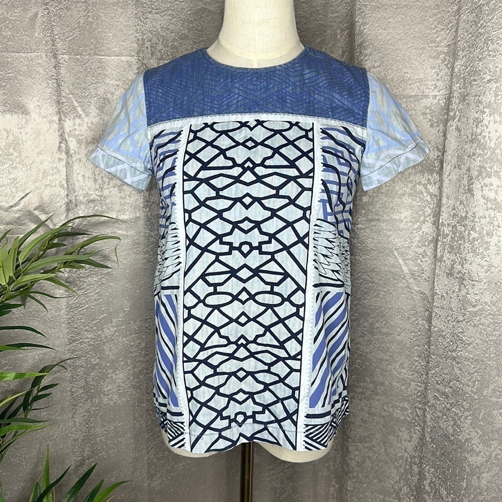 Mary Katrantzou X Current/Elliot Women’s Geometric Print Denim Top Sz 0 - Picture 2 of 11